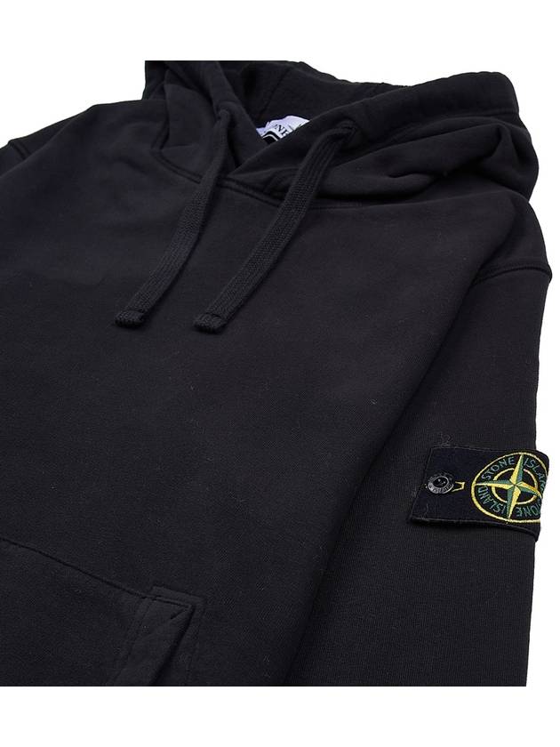 Logo Patch Brushed Cotton Hoodie Black - STONE ISLAND - BALAAN 4