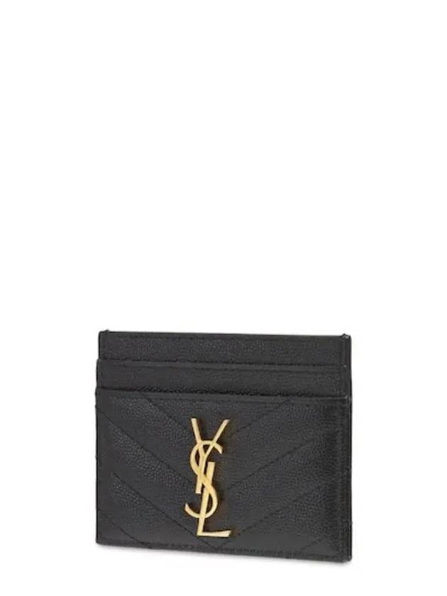 YSL Gold Monogram Logo Chevron Quilted Card Holder Card Wallet Black - SAINT LAURENT - BALAAN 2