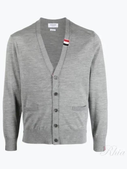 Men's Jersey Stitch V-Neck Cardigan Light Grey - THOM BROWNE - BALAAN 2