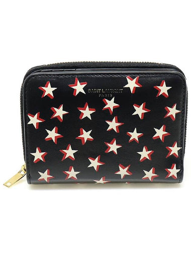 562796 Black leather star printing zipper compact half wallet - SAINT LAURENT - BALAAN 1