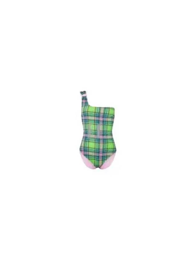 Women's Plaid Check Bottom One Shoulder One-Piece Swimsuit Green - GANNI - BALAAN 2