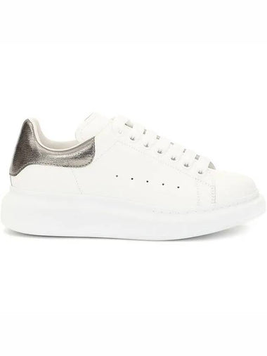 Gunmetal logo print heel tab over louvered sole leather sneakers - ALEXANDER MCQUEEN - BALAAN 1