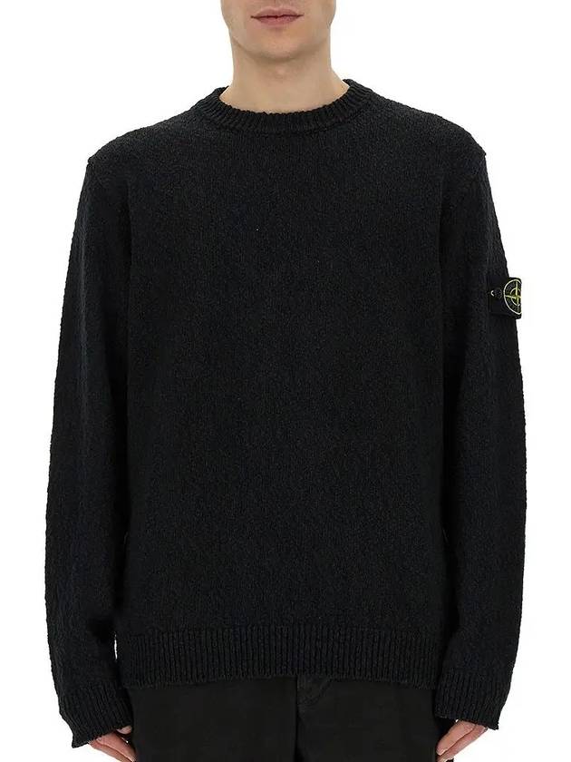 Logo Badge Knotted Crew Neck Cotton Knit Top Black - STONE ISLAND - BALAAN 3