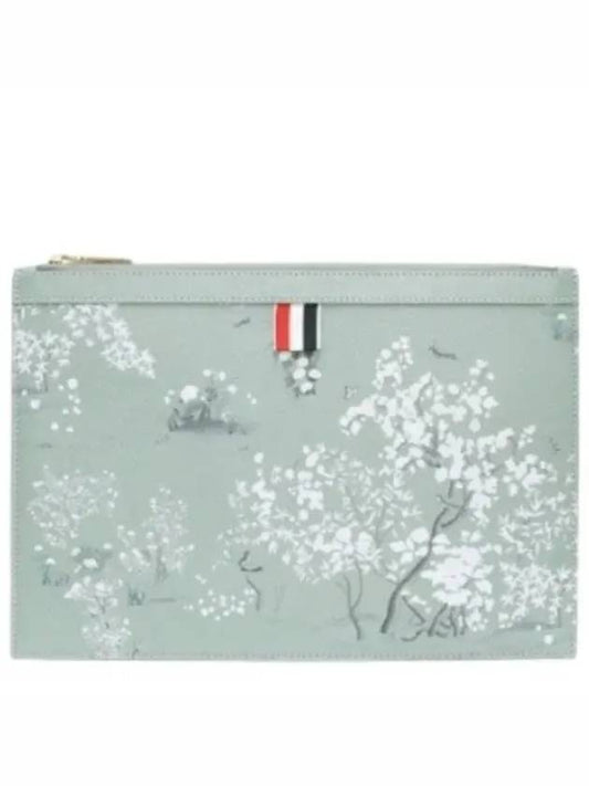 Pebble Grain Leather TR Small Document Clutch Bag Green - THOM BROWNE - BALAAN 2