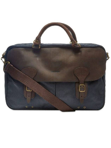 Men's Waxed Leather Brief Case Navy - BARBOUR - BALAAN 1