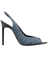 Monogram Jacquard Slingback Heels Blue - SAINT LAURENT - BALAAN 1