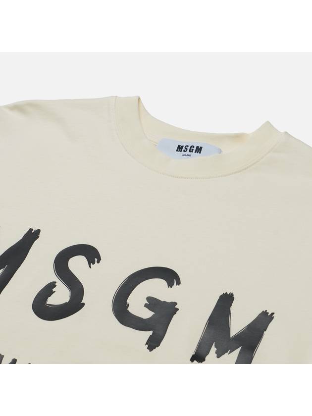 Milano Brushed Logo Cotton Long Sleeve T-Shirt Cream - MSGM - BALAAN 3