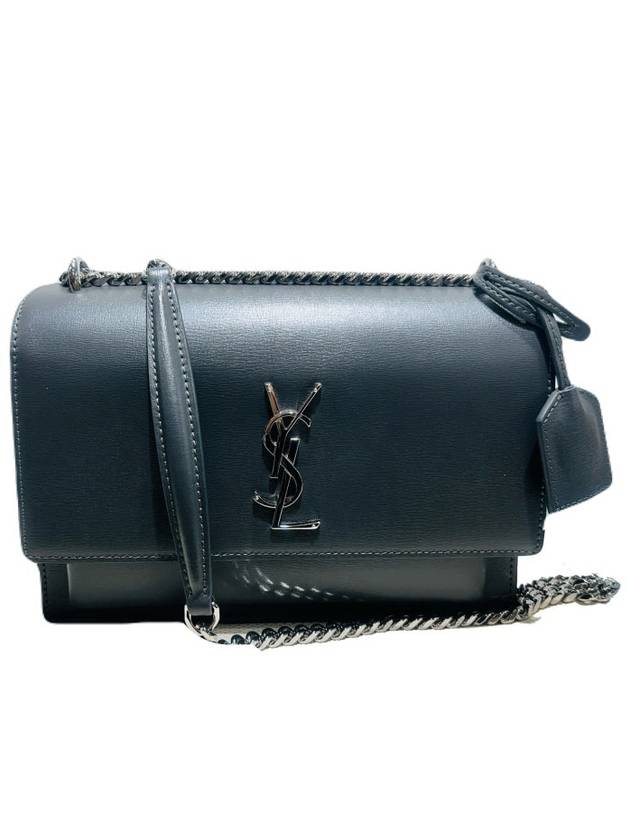 YSL 442906 Dark gray sunset leather monogram silver chain shoulder bag crossbag - SAINT LAURENT - BALAAN 7