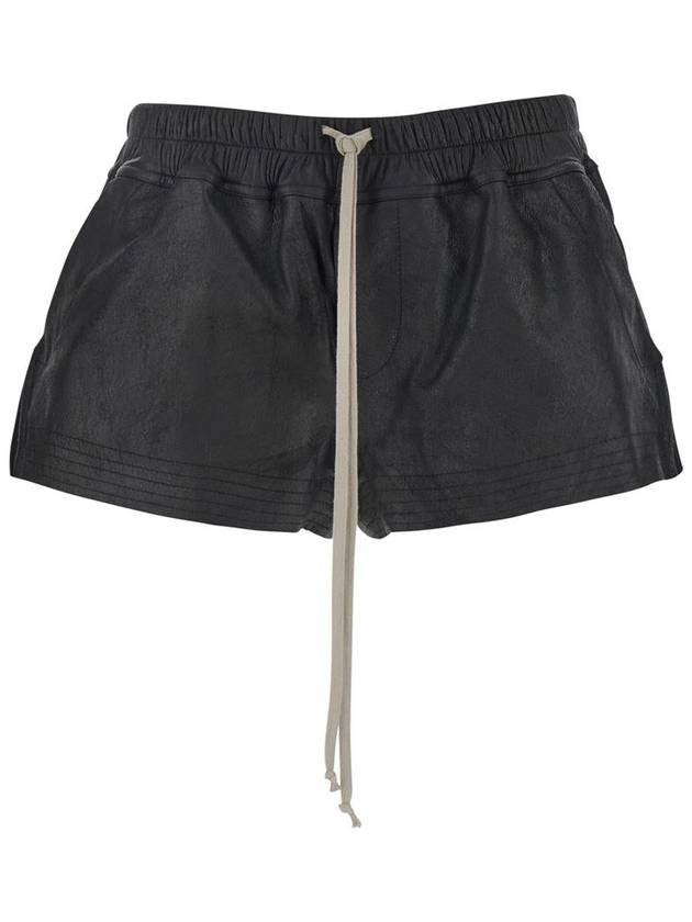 Black Shorts With Drawstring Waist In Grained Leather Woman - RICK OWENS - BALAAN 1