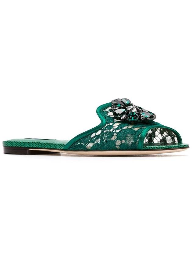 Women's Crystal Lace Slippers Green - DOLCE&GABBANA - BALAAN 3