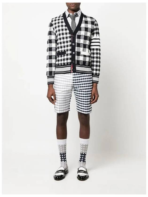 4-Bar Stripe Funmix Gingham Jacquard Cardigan Navy - THOM BROWNE - BALAAN 4