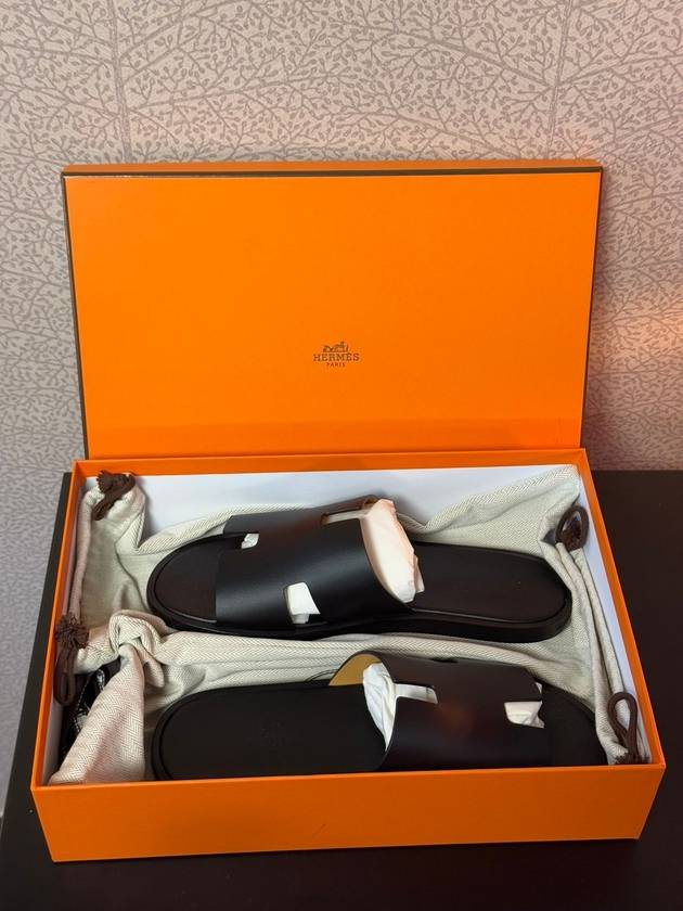 Hermes Chypre H Logo Calfskin Sandals Black - HERMES - BALAAN 6