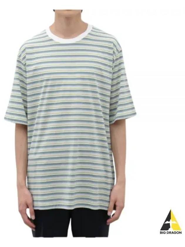 HARD TWIST COTTON BORDER TEE LIGHT GREEN A24ST02BR short sleeve t shirt - AURALEE - BALAAN 1