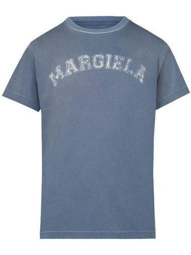 Logo Print Cotton Short Sleeve T-Shirt Blue - MAISON MARGIELA - BALAAN 1