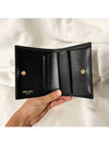 Gold triangle logo Saffiano bifold wallet black - PRADA - BALAAN 5