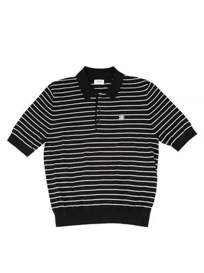 Striped Triomphe Short Sleeve Polo Shirt Black - CELINE - BALAAN 2