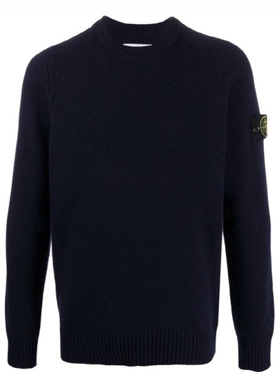 Wappen Patch Round Neck Knit Top Dark Navy - STONE ISLAND - BALAAN 2