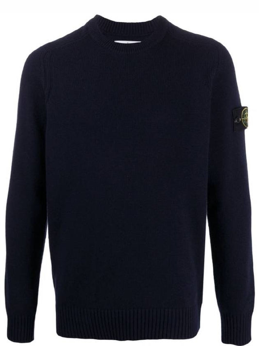 Waffen Patch Round Neck Knit Top Dark Navy - STONE ISLAND - BALAAN 2