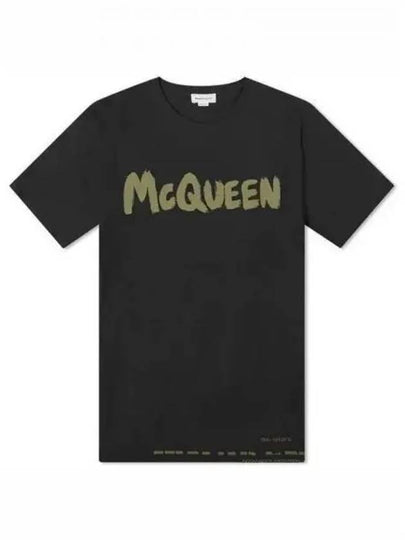 Men's Graffiti Logo Short Sleeve T-Shirt Black - ALEXANDER MCQUEEN - BALAAN 2