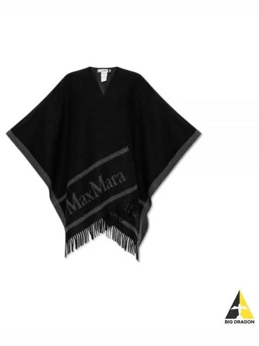 Hilde Logo Print Wool Cape Black - MAX MARA - BALAAN 2