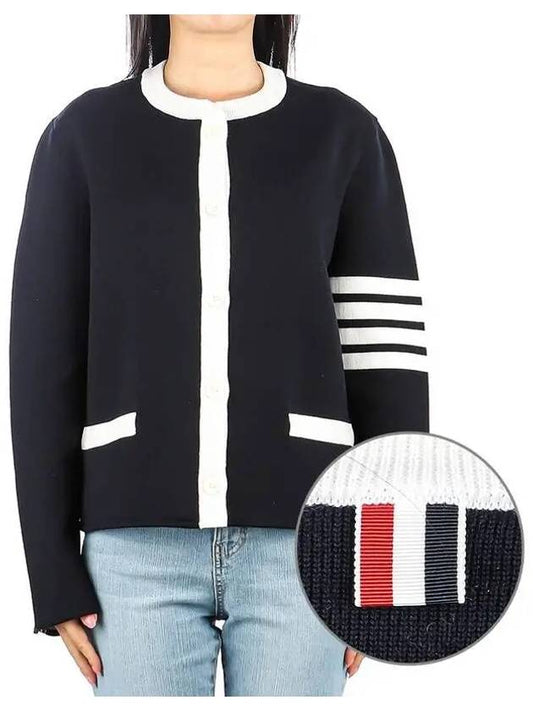 Double Face 4Bar Wool Cardigan Navy - THOM BROWNE - BALAAN 2