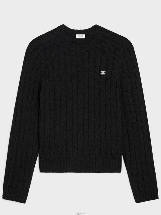 Triomphe Cashmere Cable-Knit Top Black - CELINE - BALAAN 2