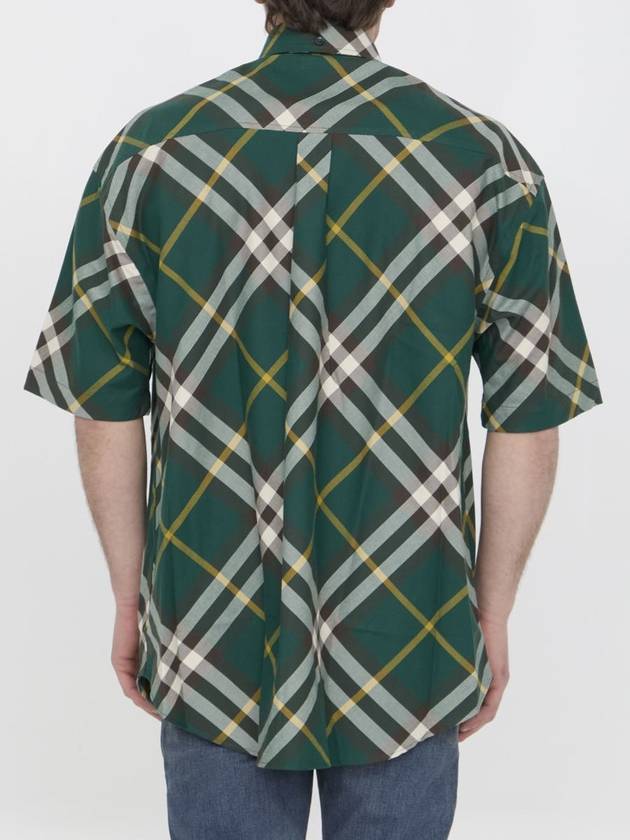 Embroidered Logo Plaid Short-Sleeve Shirt Green - BURBERRY - BALAAN 5