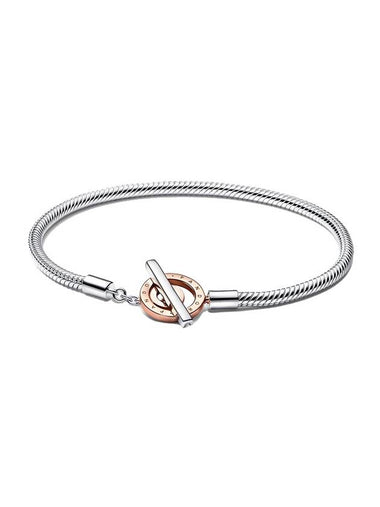 Signature Two-Tone T-Bar Snake Bracelet Silver - PANDORA - BALAAN 1