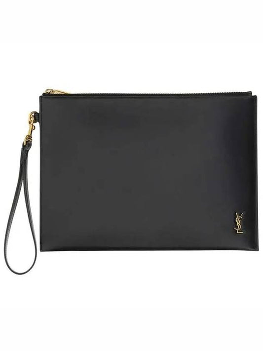 Tiny Cassandre Shiny Leather Zip Tablet Clutch Bag Black - SAINT LAURENT - BALAAN 2