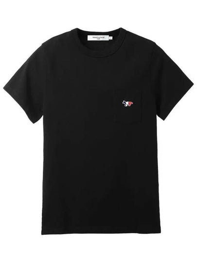 Tricolor Fox Patch Classic Pocket Short Sleeve T-Shirt Black - MAISON KITSUNE - BALAAN 2