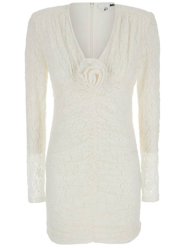 Mini White Dress With Rose Patch In Lace Woman - ROTATE - BALAAN 1