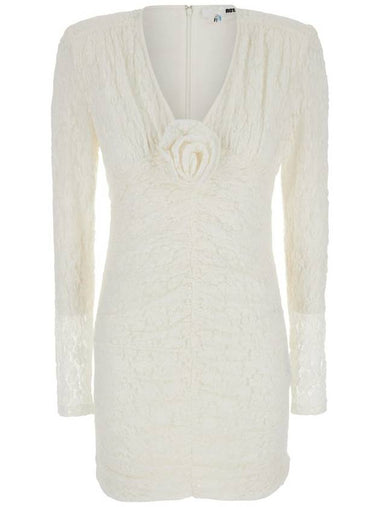 Mini White Dress With Rose Patch In Lace Woman - ROTATE - BALAAN 1