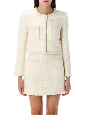 Self-Portrait Boucle Cream Cropped Jacket - SELF PORTRAIT - BALAAN 1