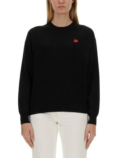 Boke Flower Embroidery Wool Knit Top Black - KENZO - BALAAN 2