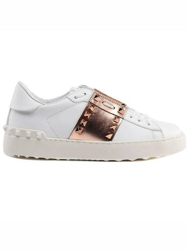 Rockstud Untitled Open Low Top Sneakers White Rose Gold - VALENTINO - BALAAN 1