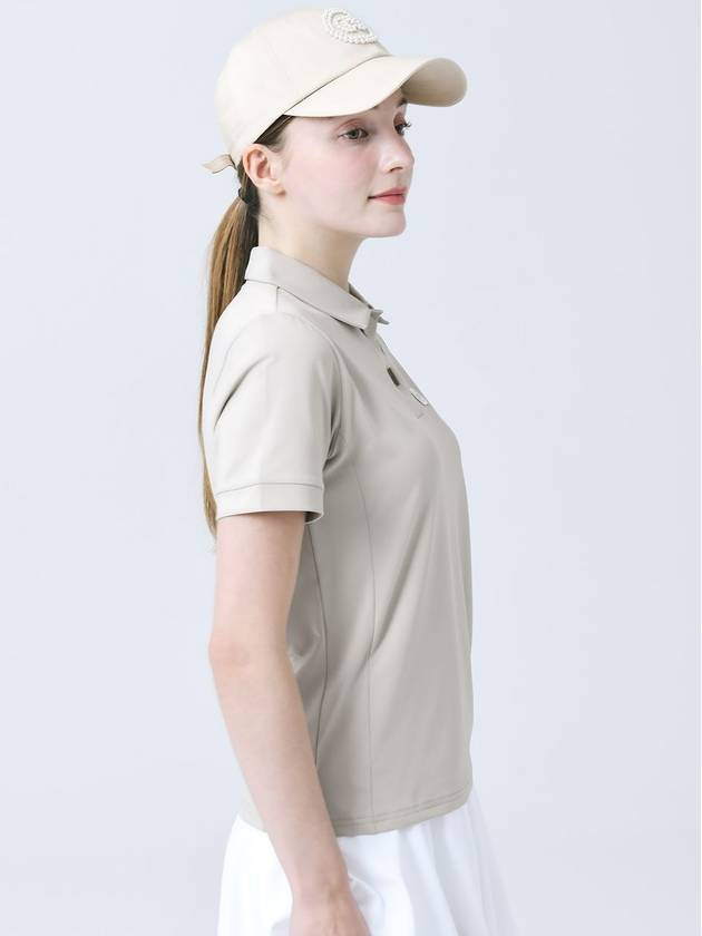 Cool Functional Cool Material Shirt Collar Diagonal Placket Beige Short Sleeve T-Shirt DO3242TS002 1 - DOYOUKNOWMC GOLF WEAR - BALAAN 3