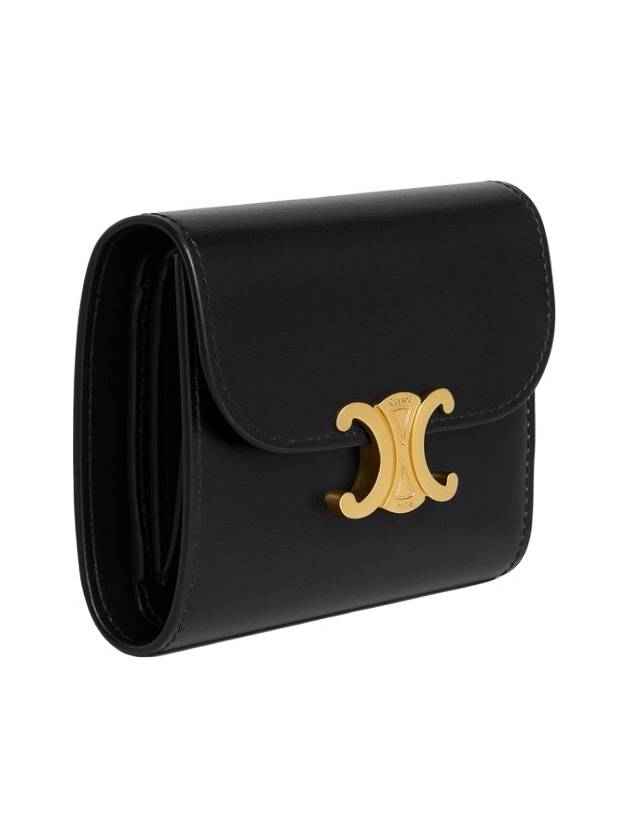 Triomphe Small Shiny Calfskin Half Wallet Black - CELINE - BALAAN 4