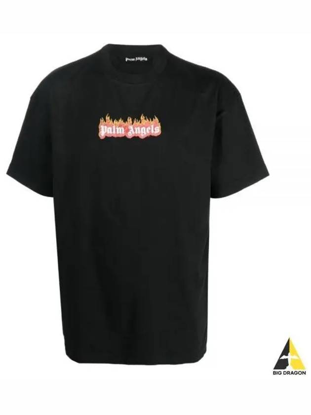 Men's Logo Burning Short Sleeve T-Shirt Black - PALM ANGELS - BALAAN 2