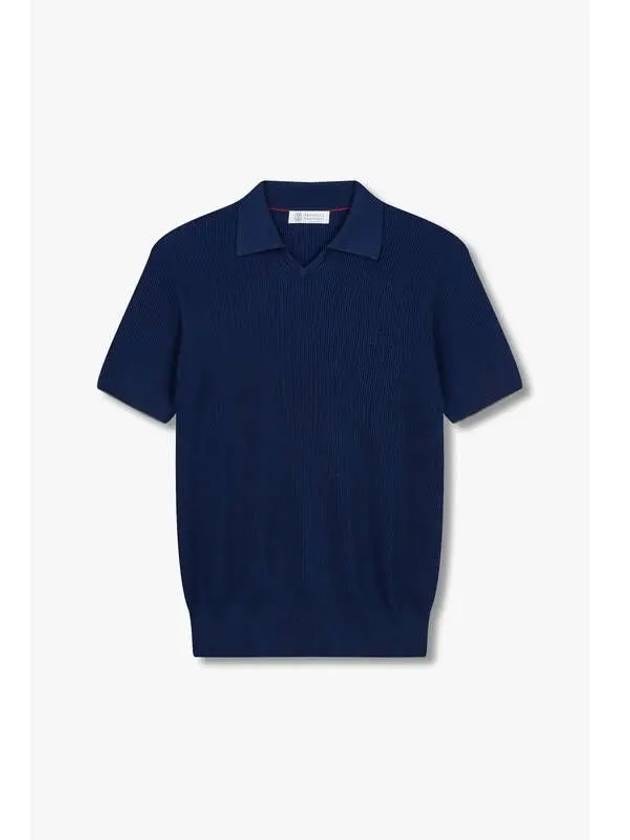 Men s Ribbed Cotton Polo Knit Navy - BRUNELLO CUCINELLI - BALAAN 1