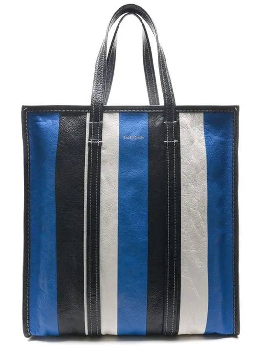 Bazaar Striped Shopper Medium Tote Bag Blue - BALENCIAGA - BALAAN 1