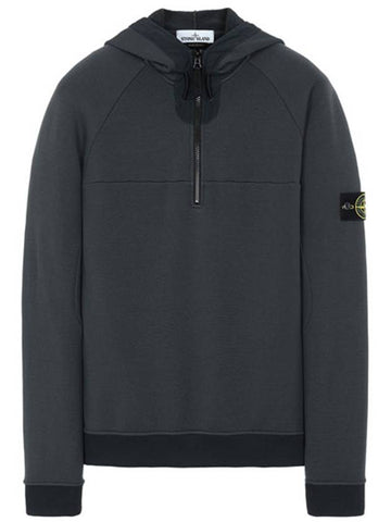 20FW 731561647 V0067 Wappen Patch Half-Zip Up Hooded T-shirt Charcoal Men's T-Shirt TLS - STONE ISLAND - BALAAN 1