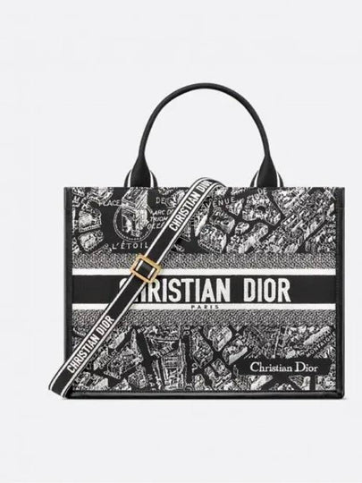 Plan de Paris Medium Embroidered Calfskin Tote Bag Black White - DIOR - BALAAN 2