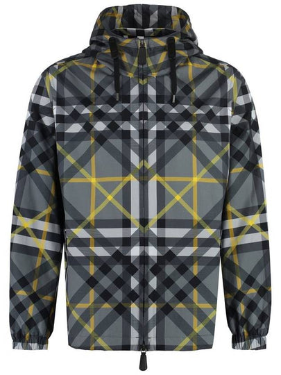 Men's Layered Check Stanford Gabardine Hooded Jacket Storm Grey - BURBERRY - BALAAN 2