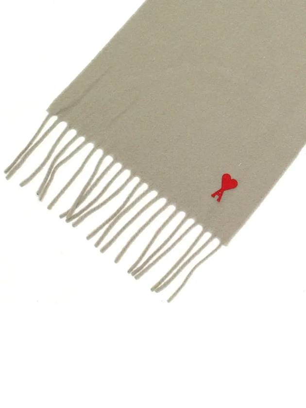 Small Heart Logo Classic Wool Fringe Scarf Beige - AMI - BALAAN 4