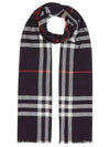 Light Check Wool Silk Scarf Navy - BURBERRY - BALAAN 3