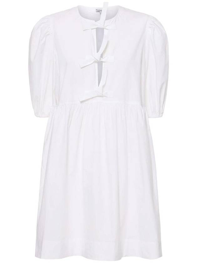 String Cotton Poplin Short Dress Bright White - GANNI - BALAAN 1