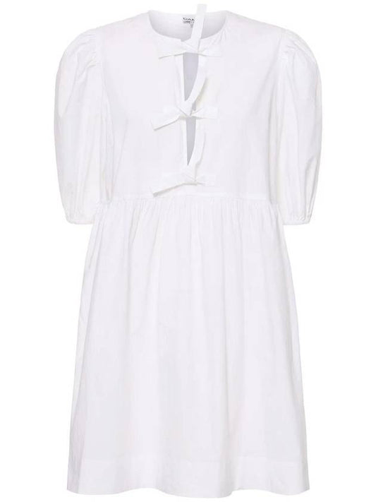 String Cotton Poplin Short Dress Bright White - GANNI - BALAAN 1