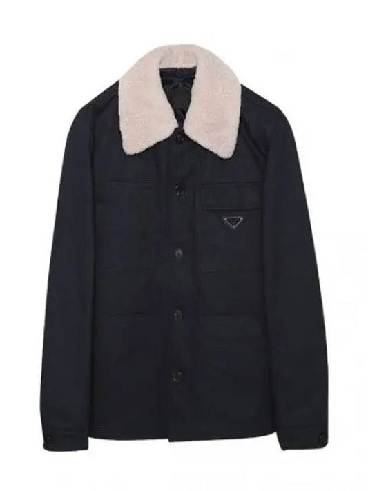 Triangular logo lambskin fur collar jacket men - PRADA - BALAAN 1