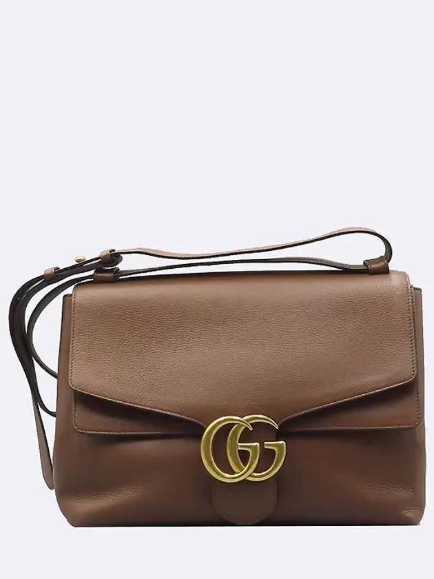 400245 Brown leather gold plated GG logo Marmont red flap shoulder bag - GUCCI - BALAAN 2