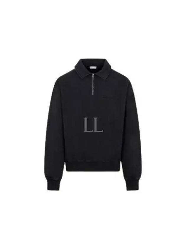 Logo Half Zip-up Oversized Long Sleeve Polo Shirt Black - DIOR - BALAAN 2